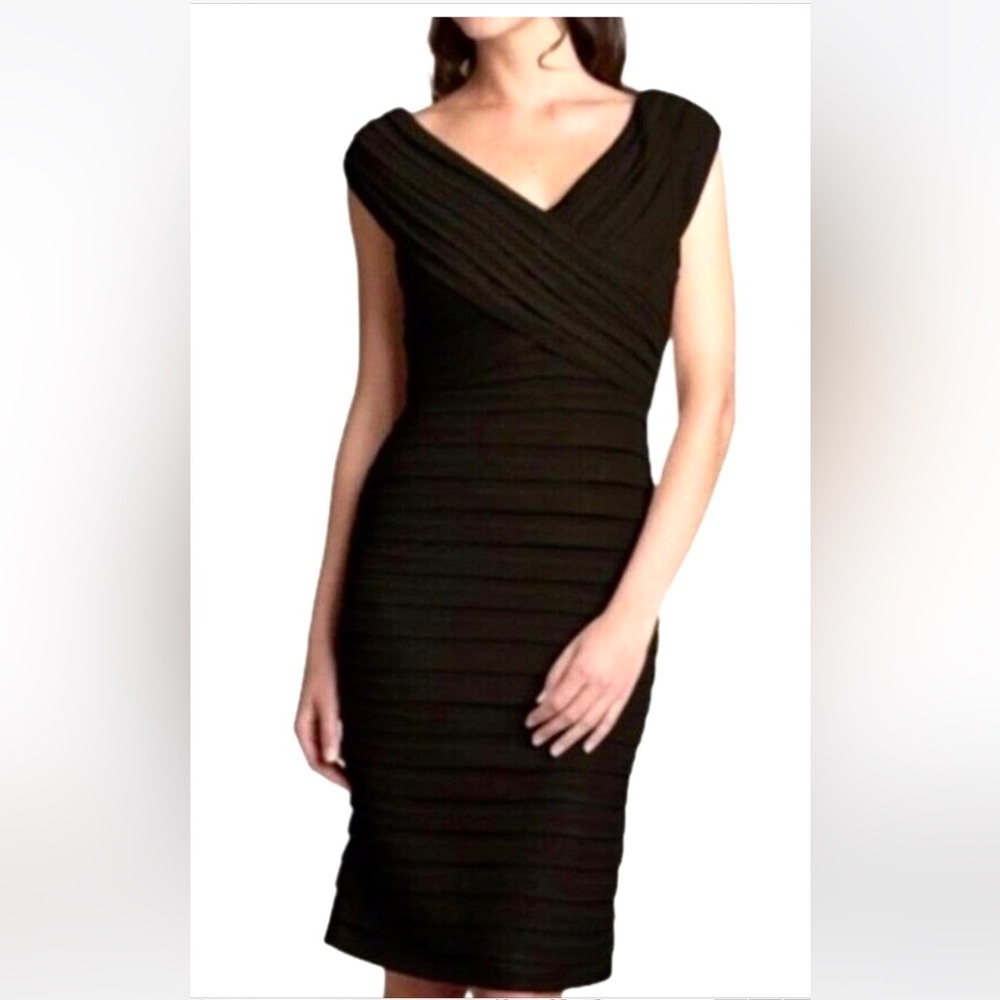 Tadashi Shoji Black Shutter Pleat Bandage Off The Shoulder Dress M Medium $379